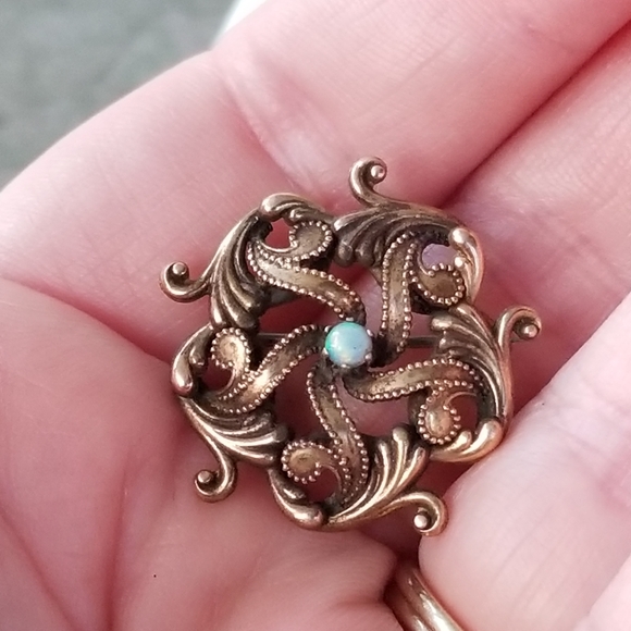 relisted -Antique 1800s opal pin Victorian gold tone - Picture 4 of 11